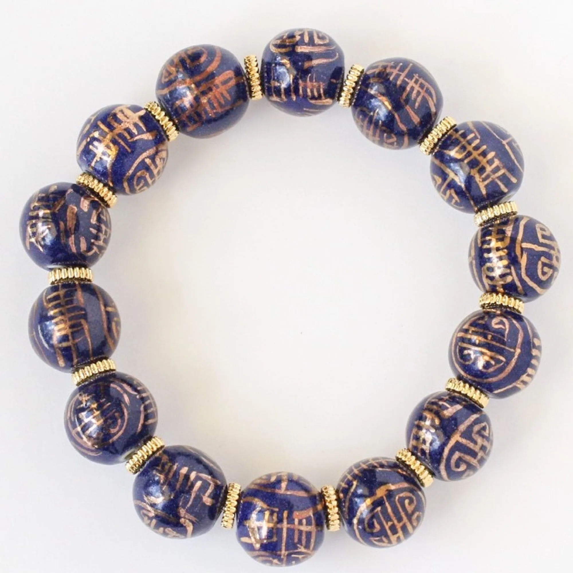 Mauve & Gold Chinoiserie Beaded Bracelet