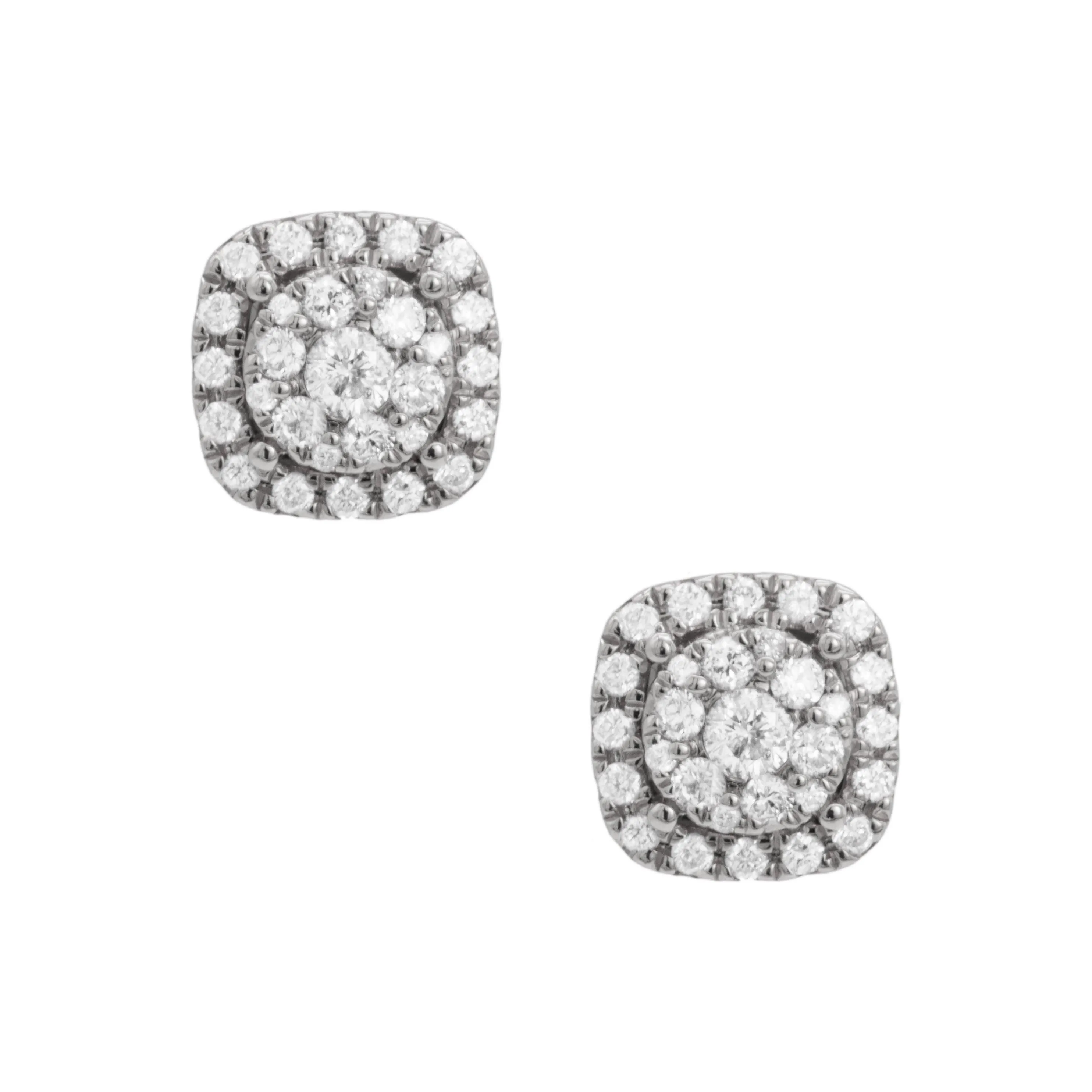 Men's Frame Flower Cluster Diamond Stud Earrings 0.44ct 14K White Gold