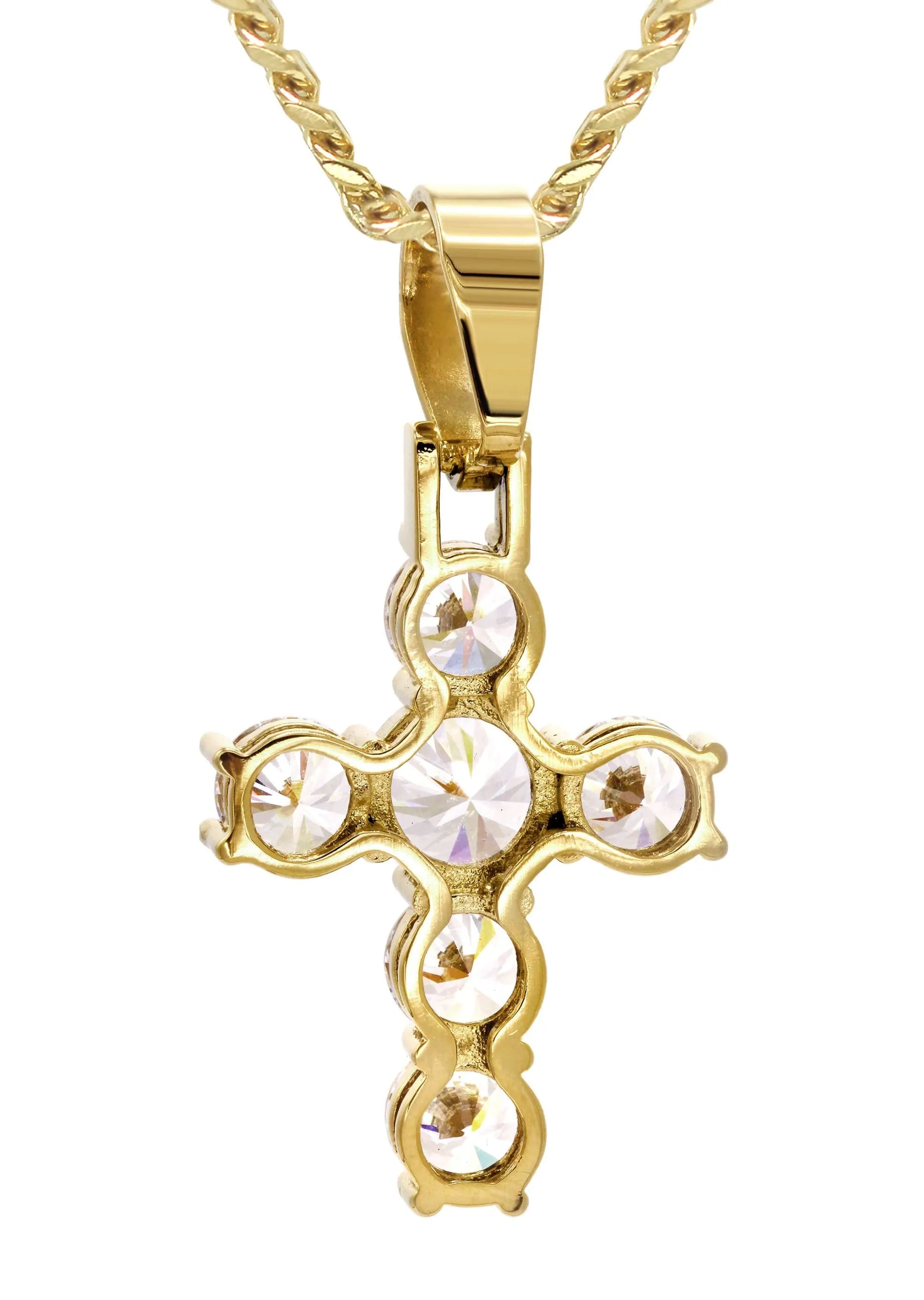 Mens Gold Plated Cuban Link Chain & Cross Pendant | Appx. 19.5 Grams