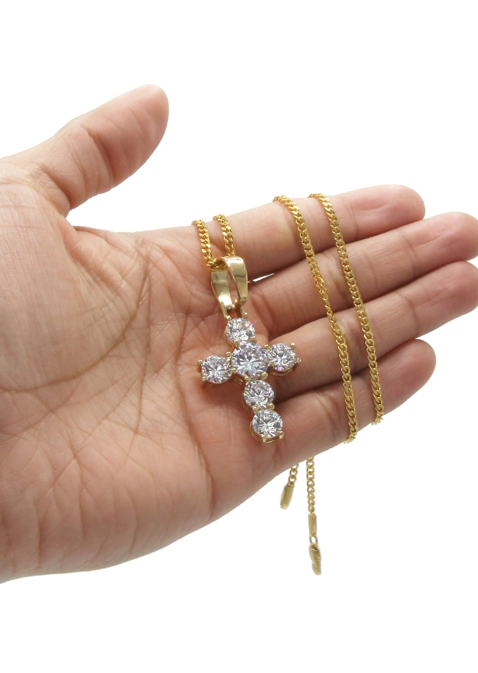 Mens Gold Plated Cuban Link Chain & Cross Pendant | Appx. 19.5 Grams