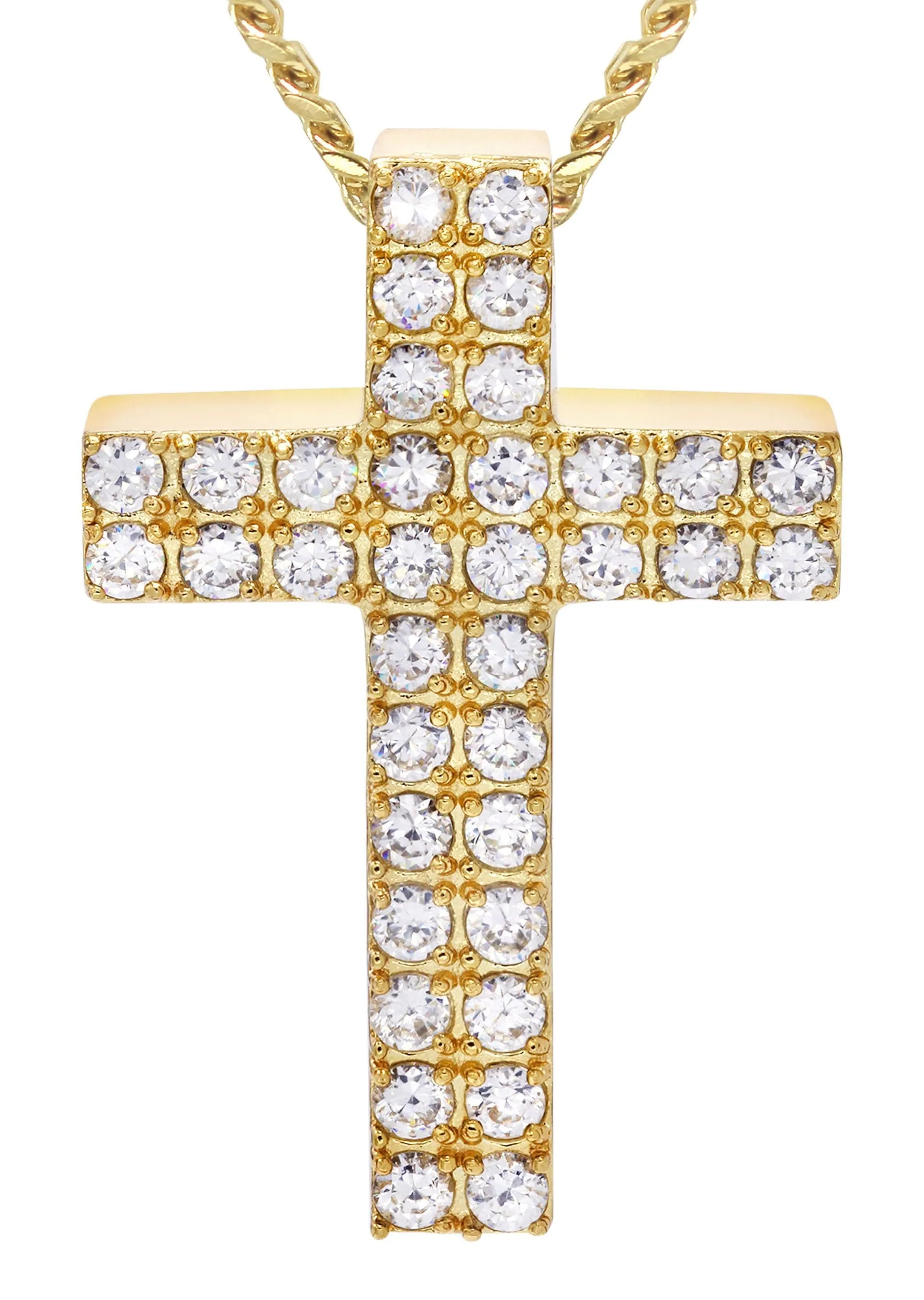 Mens Gold Plated Cuban Link Chain & Cross Pendant | Appx. 20 Grams