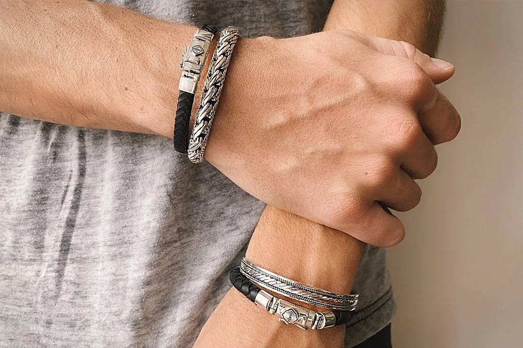 Men's Owen Black Leather Bracelet