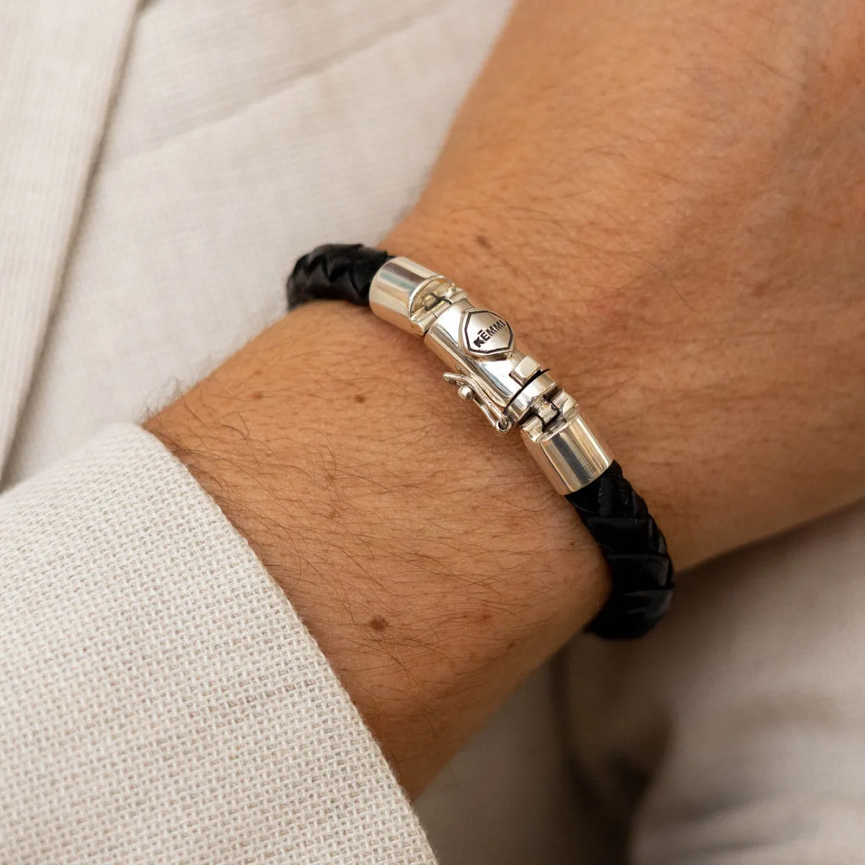 Men's Owen Black Leather Bracelet