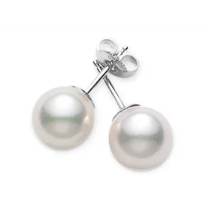 Mikimoto 18K White Gold 6mm Cultured White Pearl Stud Earrings