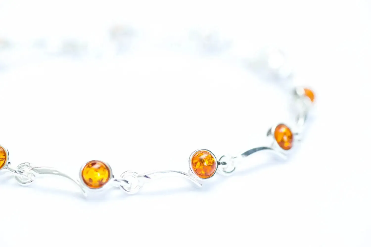 Minimal Cognac Amber Bracelet - Elegant Sterling Silver Bracelet with Radiant Baltic Amber Gemstones