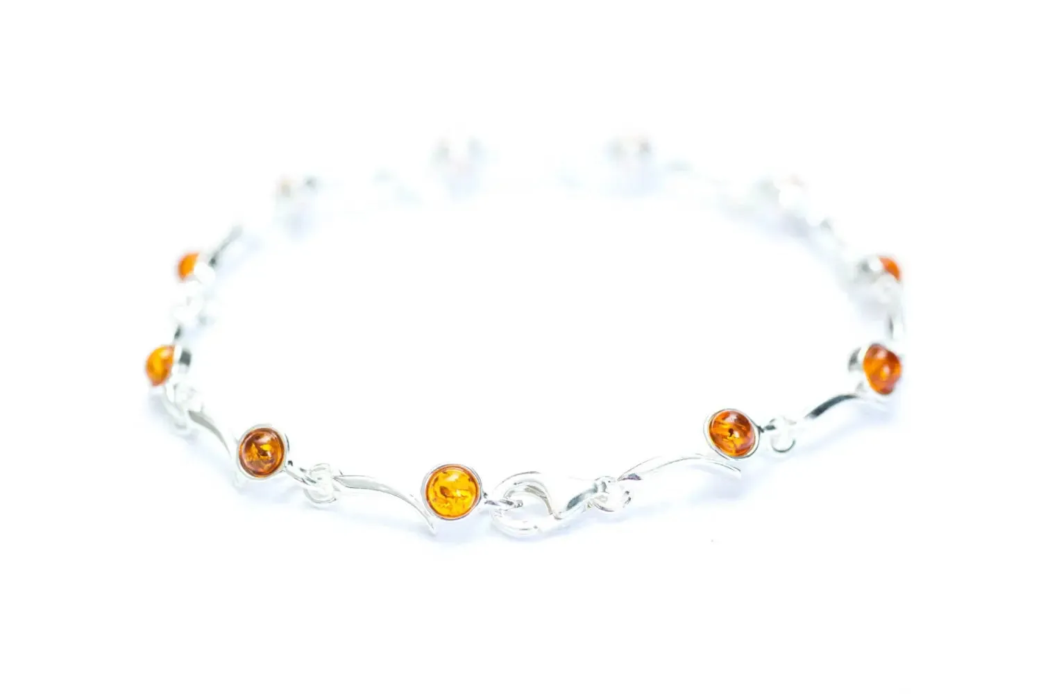 Minimal Cognac Amber Bracelet - Elegant Sterling Silver Bracelet with Radiant Baltic Amber Gemstones