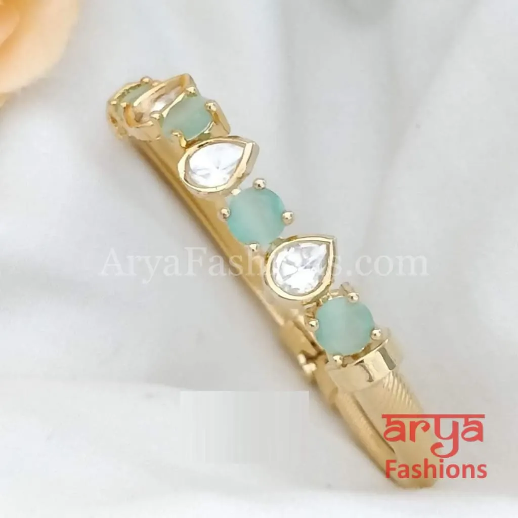 Minimalist 22 Karat Gold plated Bracelet with Kundan and Colored Stones