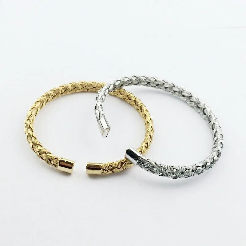 Minimalist Braided Stainless Steel Cuff Bracelet