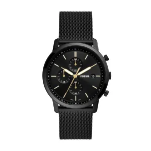 Minimalist Chronograph Black Stainless Steel Mesh Watch