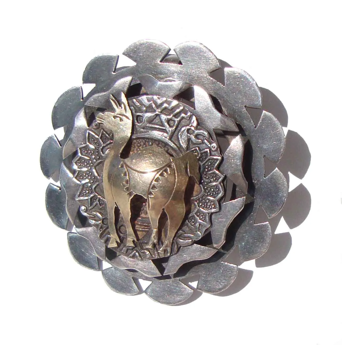 Modernist Sterling Silver & 18K Llama Brooch Pin