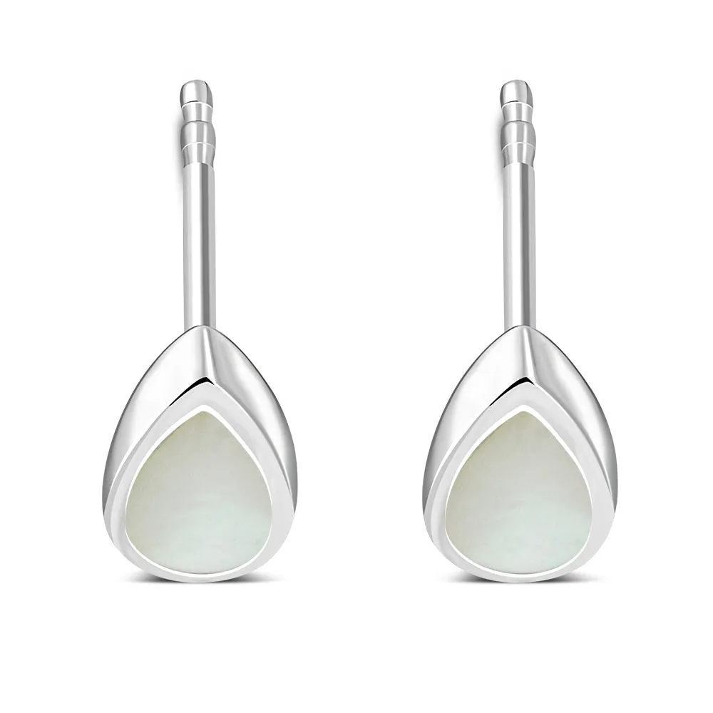 Mother of Pearl Drop Silver Stud Earrings