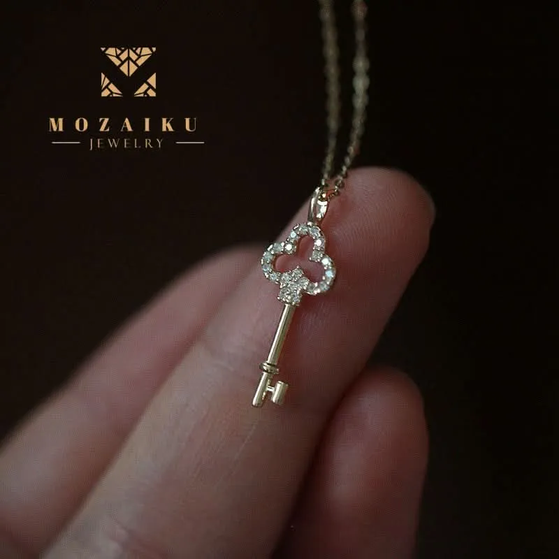 Mozaiku Diamond Key Pendant in 14K Gold and 925 Silver