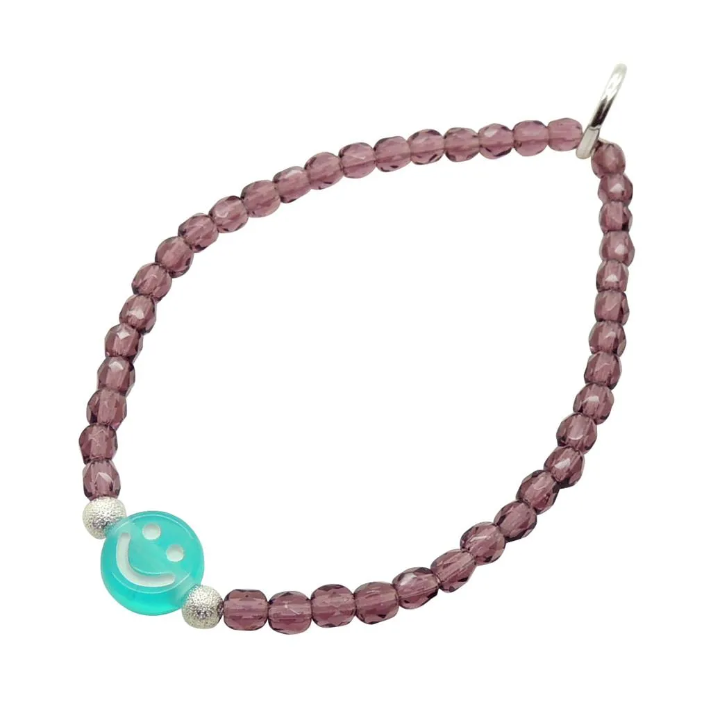 Multicolour Smiley Charm Faceted Glass Bead Bracelet