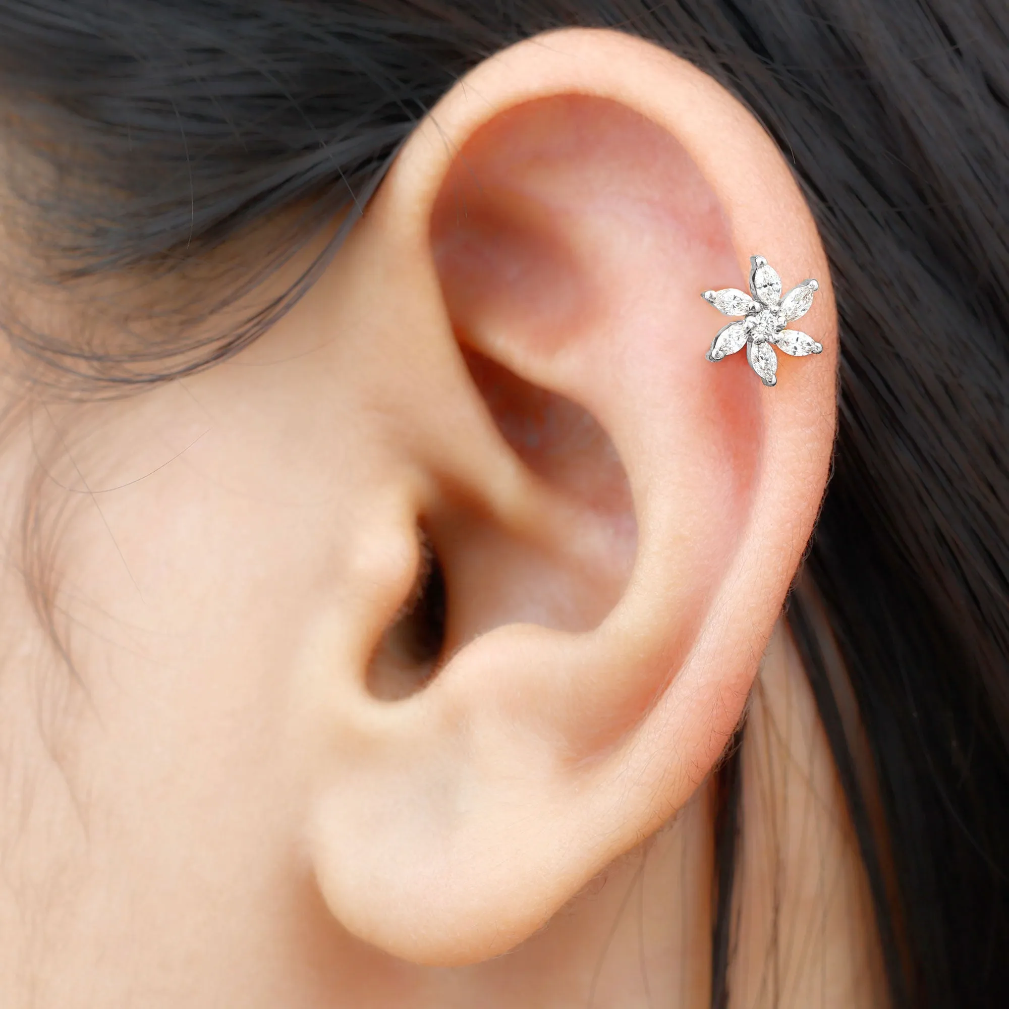 Natural Marquise Diamond Flower Helix Earring