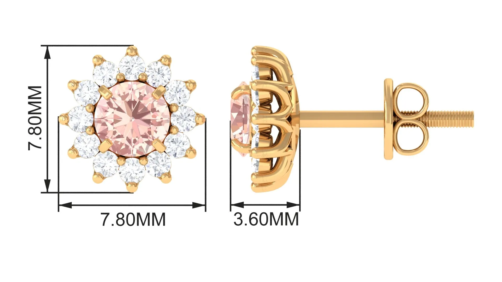 Natural Morganite and Diamond Flower Halo Stud Earrings