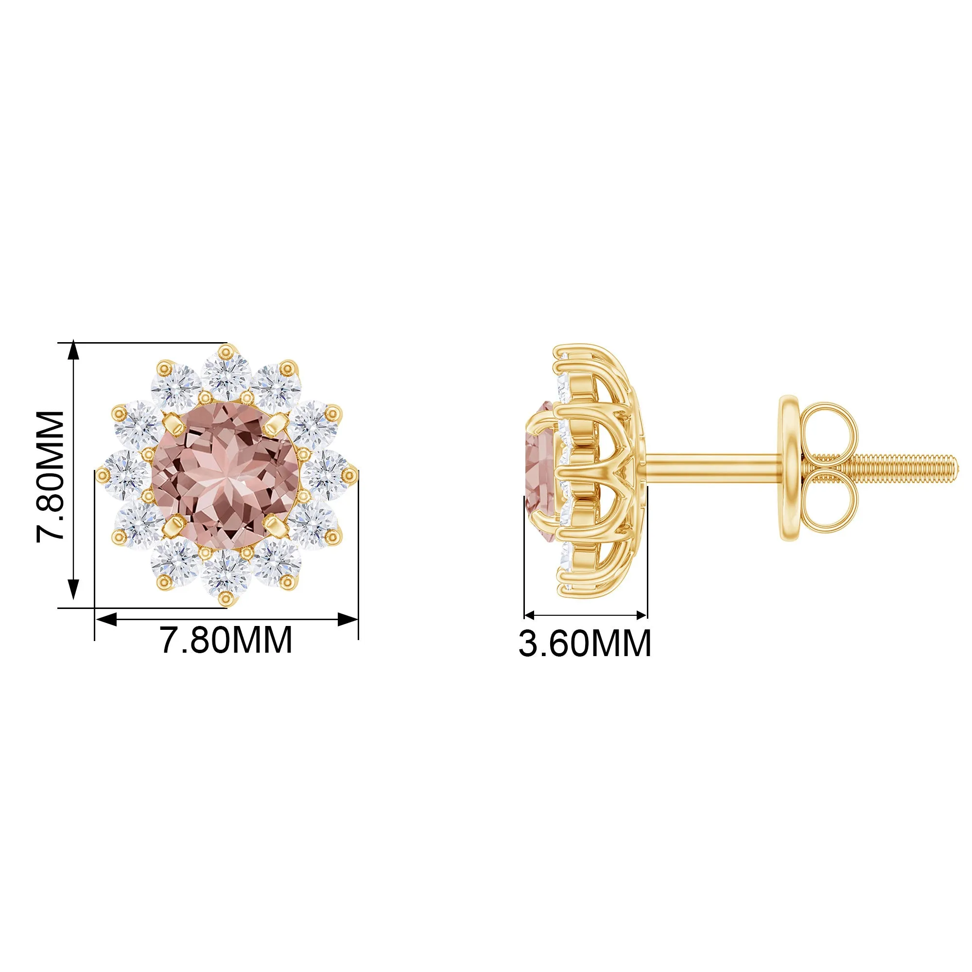 Natural Morganite and Diamond Flower Halo Stud Earrings