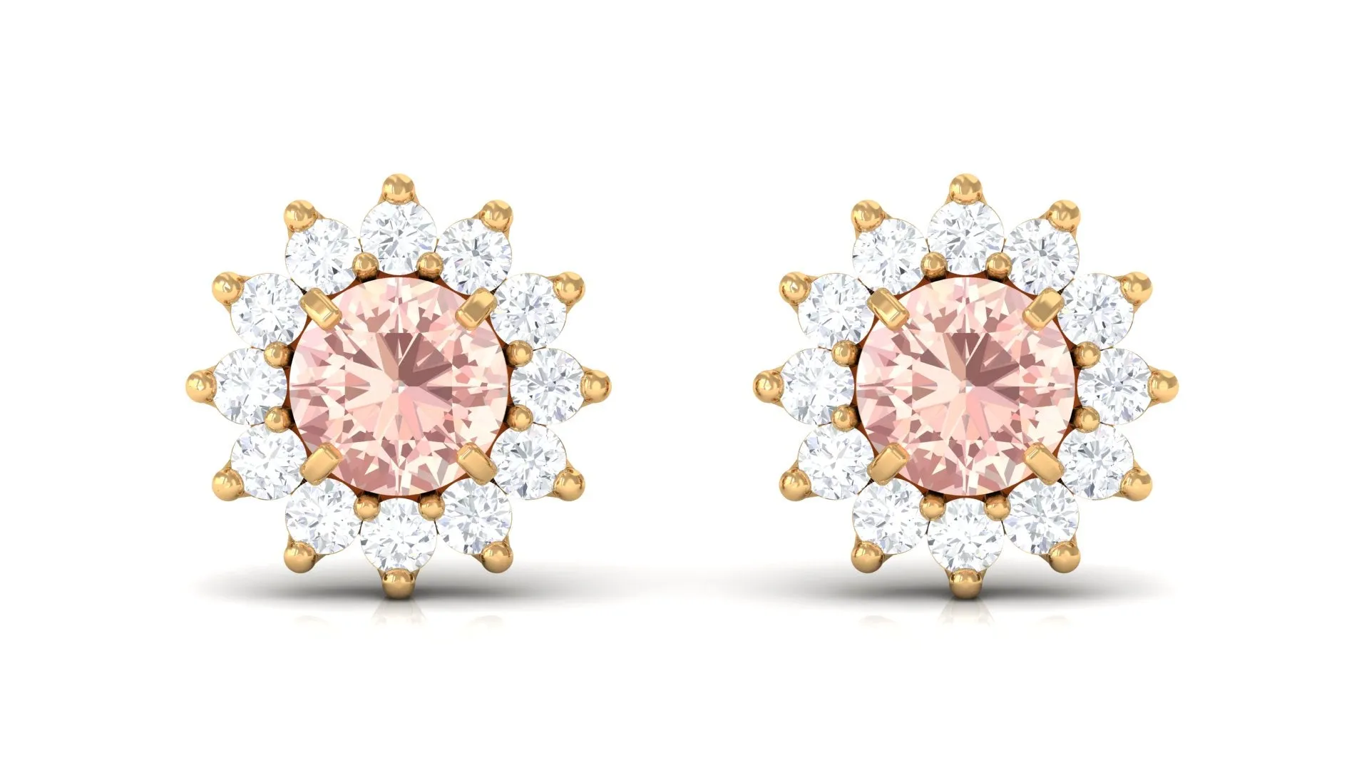 Natural Morganite and Diamond Flower Halo Stud Earrings