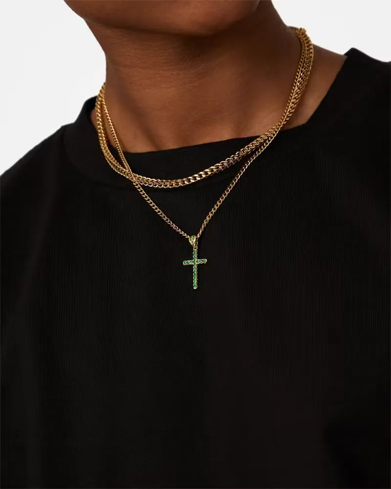 NXS Classic Mini Cross Pendant Gold/Green