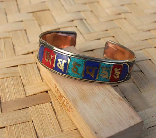 Om Mani Copper Inlay Bangle