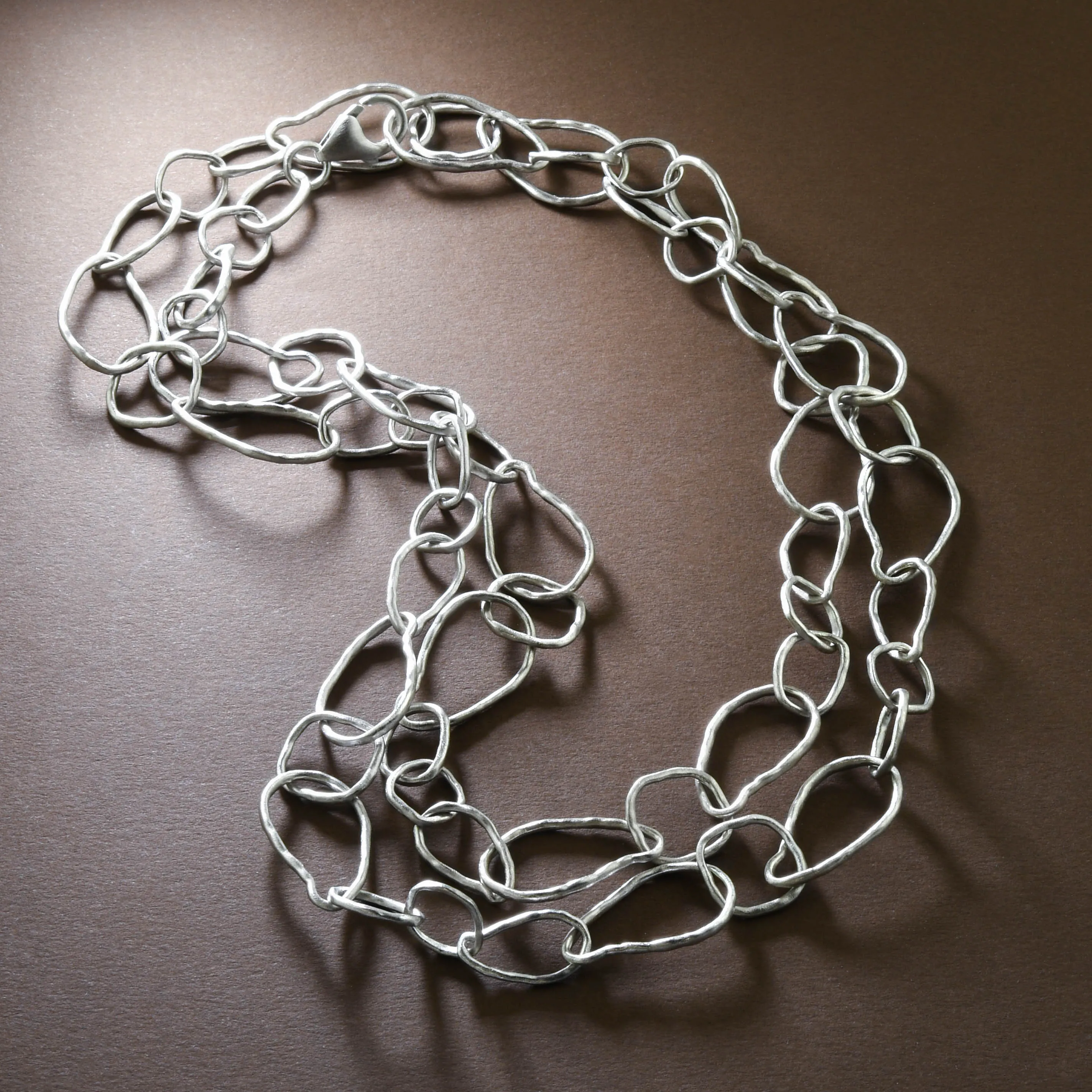 Organic Link Long Silver Necklace