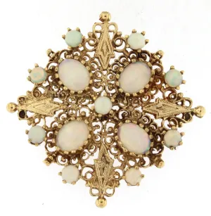 Ornate Brooch with Opals 14k Yellow Gold