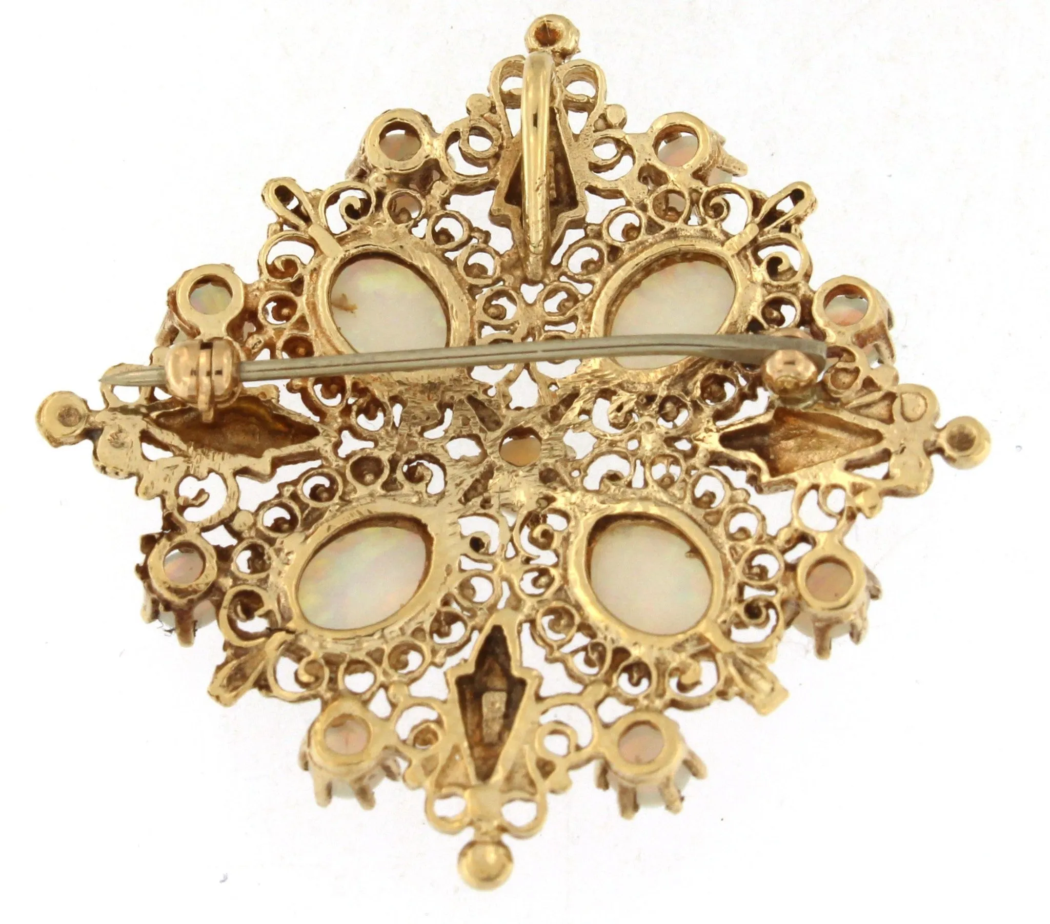 Ornate Brooch with Opals 14k Yellow Gold