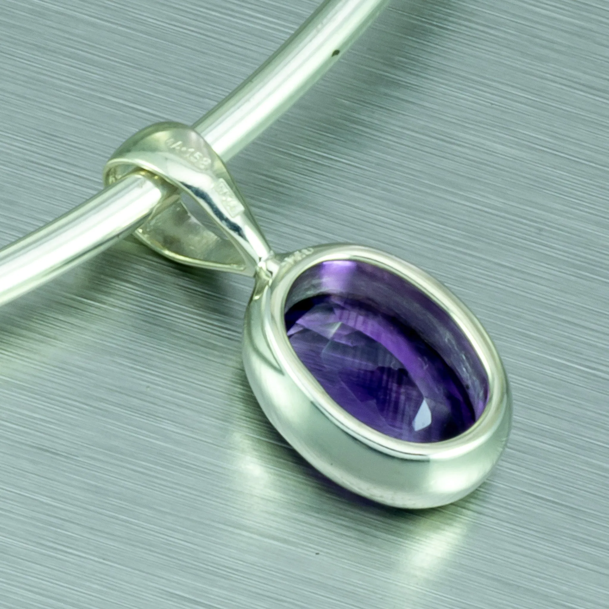 Oval Amethyst Classic Necklace. 92.5% Sterling Silver.