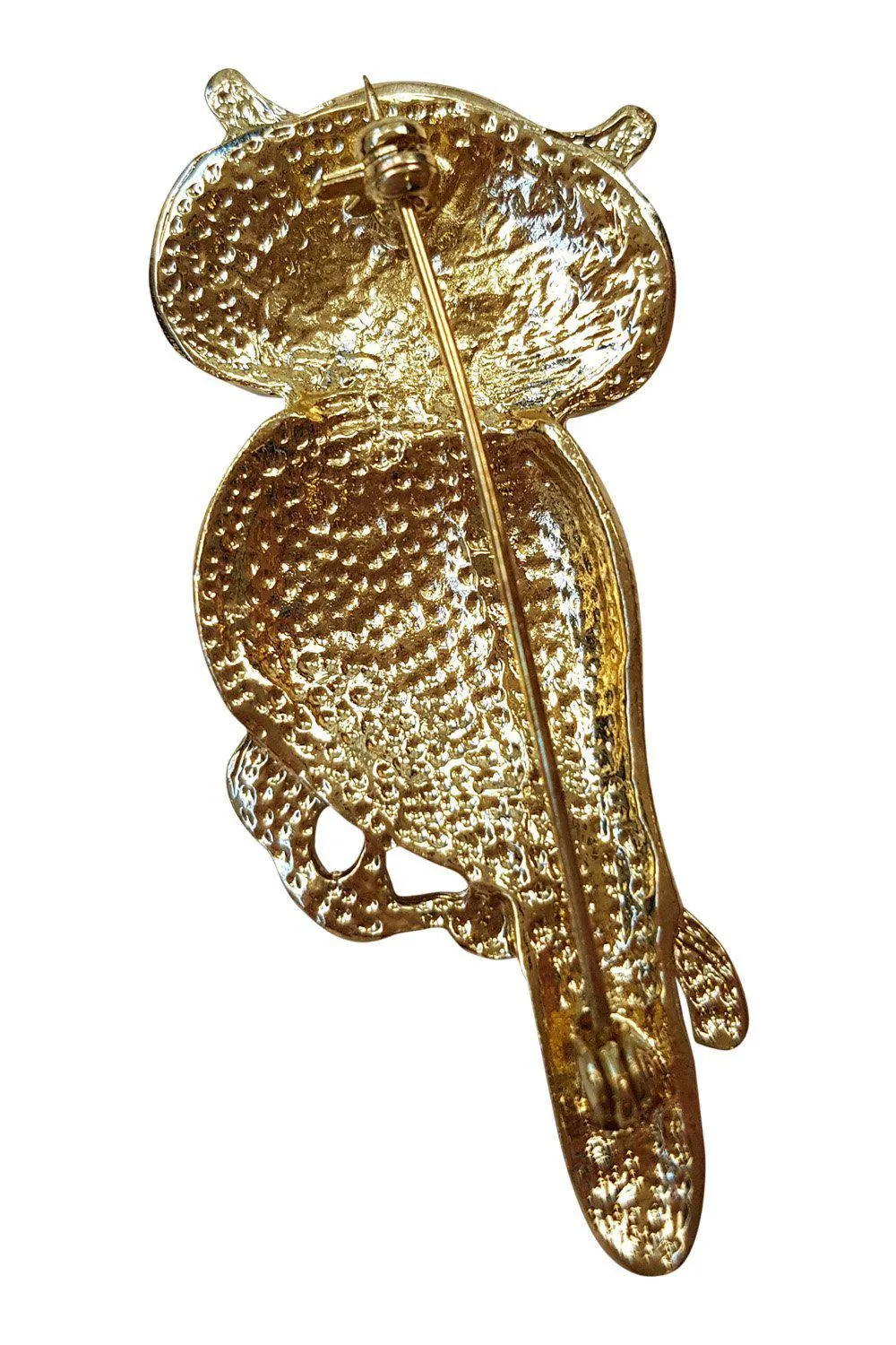 OWL BROOCH Gold Plated Enamelled with Rhinestone Inlay