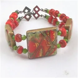 Peach and Green Handmade Cuff Bracelet