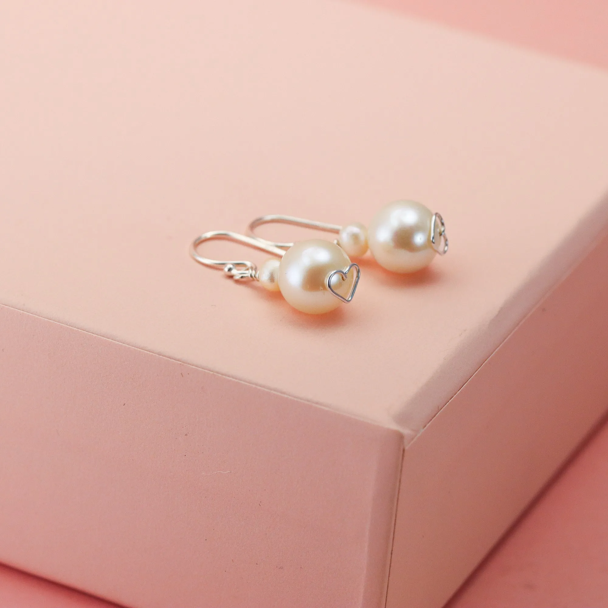 Pearl Drop Earrings with Hidden Hearts