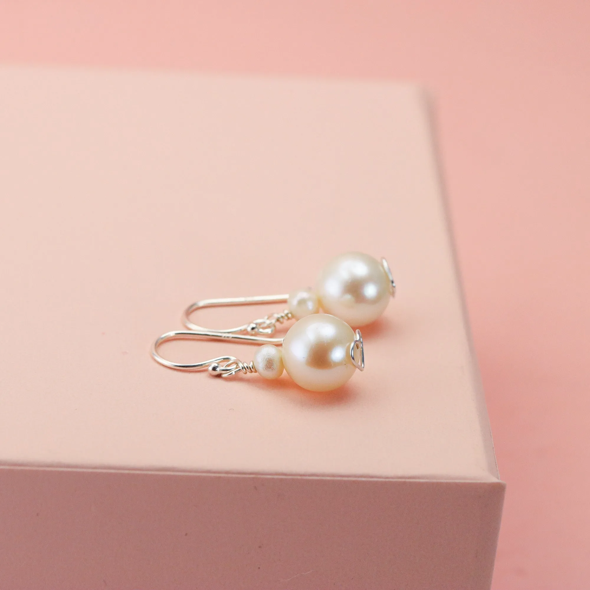 Pearl Drop Earrings with Hidden Hearts