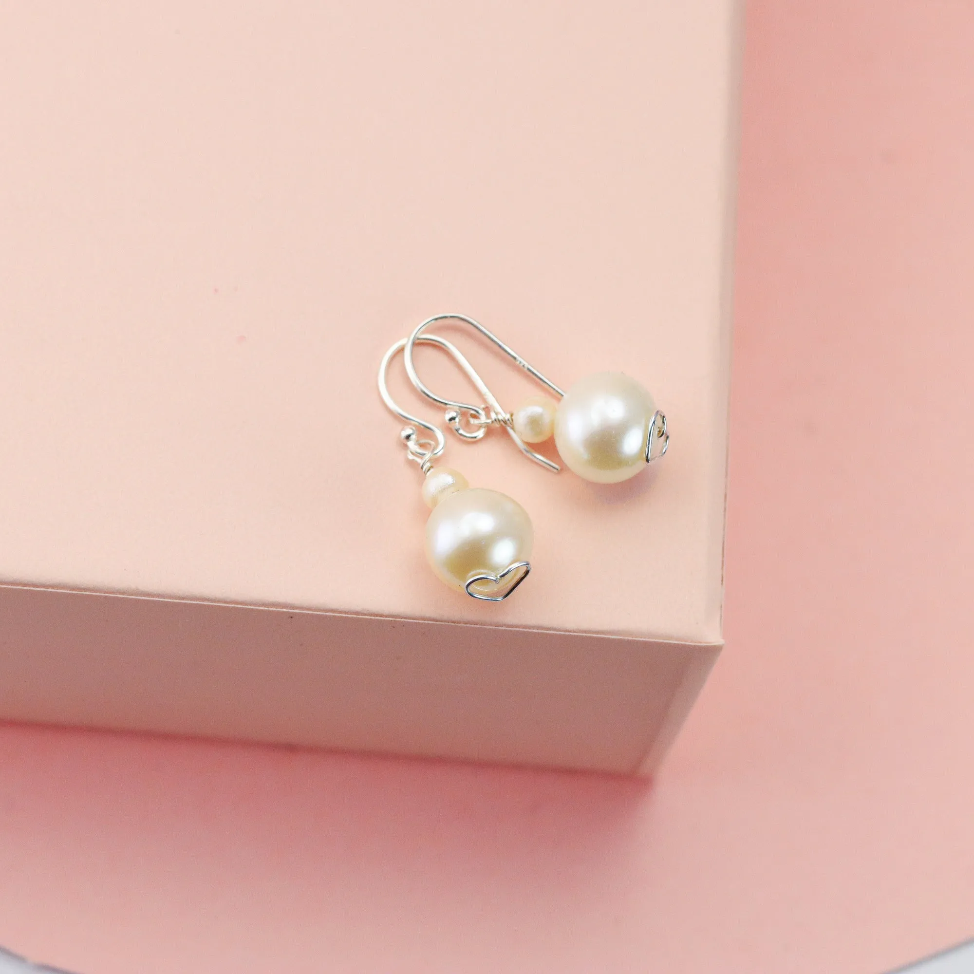 Pearl Drop Earrings with Hidden Hearts