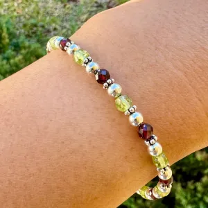 Peridot & Garnet Stones with 4mm Sterling Silver Bracelet