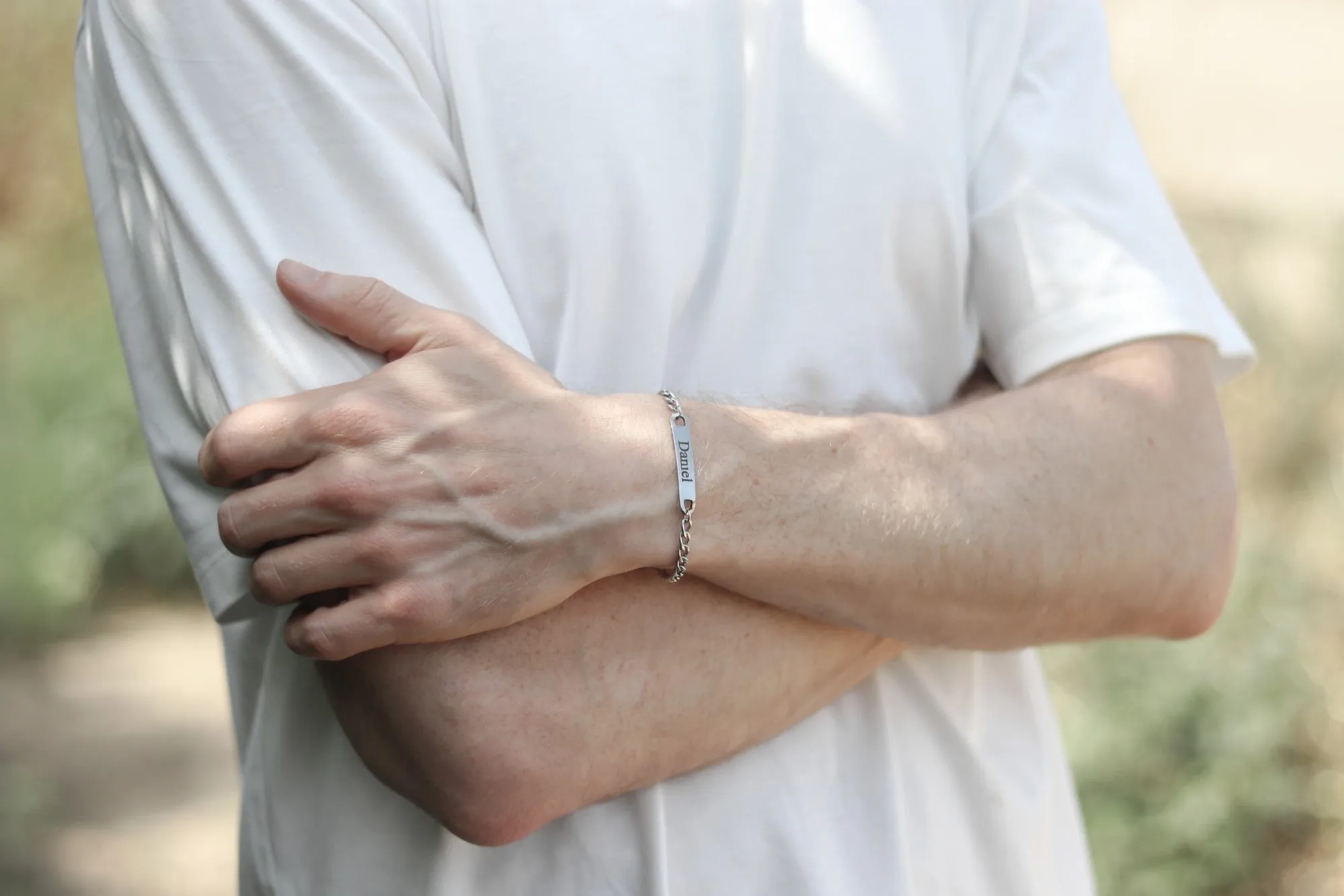 Personalized Men's Bracelet, Engraved Name Bracelet, Stainless Steel, Silver Initial Bracelet for him, Gift for Father Husband