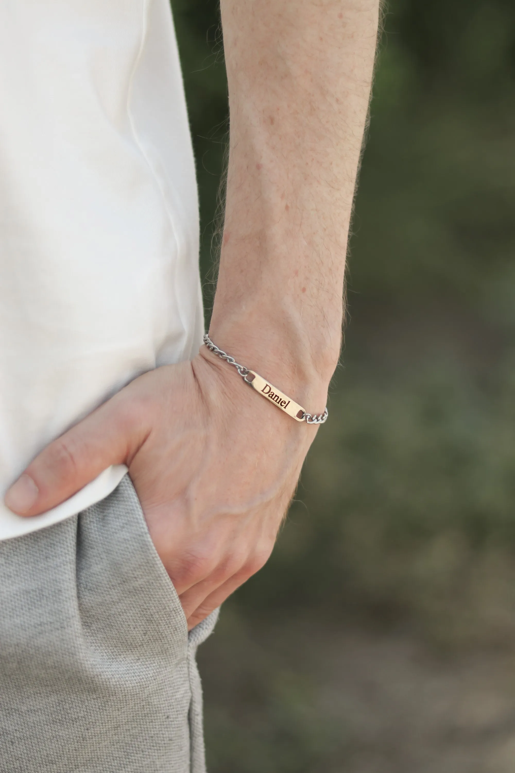 Personalized Men's Bracelet, Engraved Name Bracelet, Stainless Steel, Silver Initial Bracelet for him, Gift for Father Husband