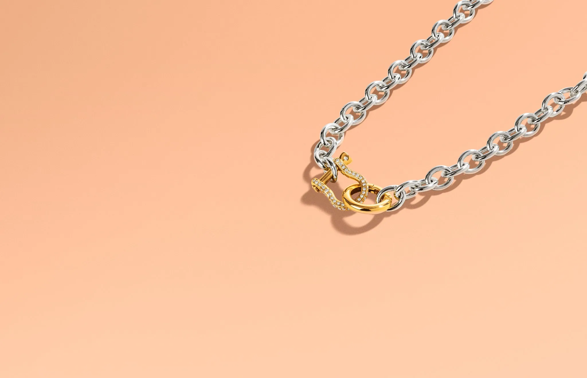 Petite Shackle Chain Necklace | Gold Diamond