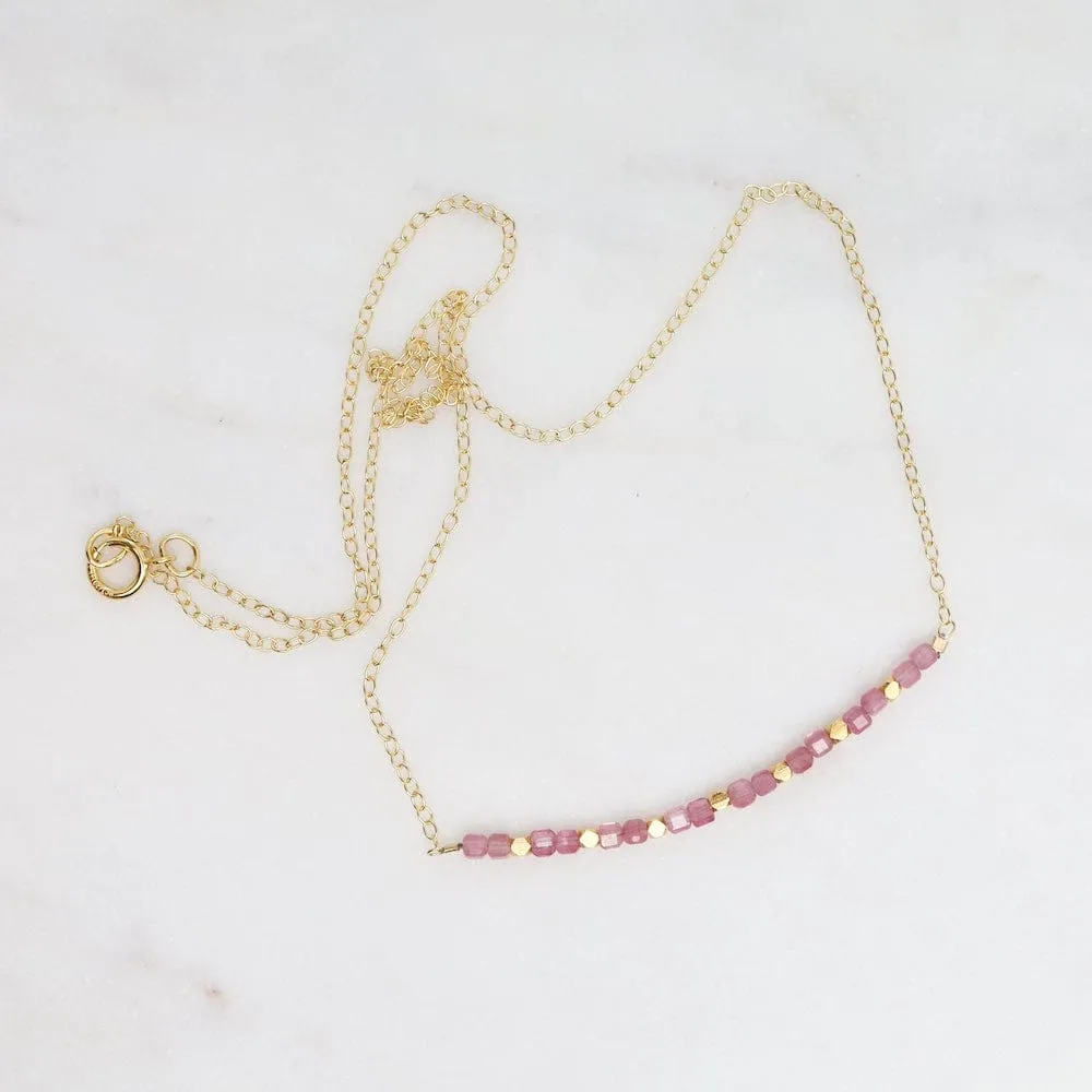 Pink Silverite & 18k Gold Vermeil Cubes Arc Necklace