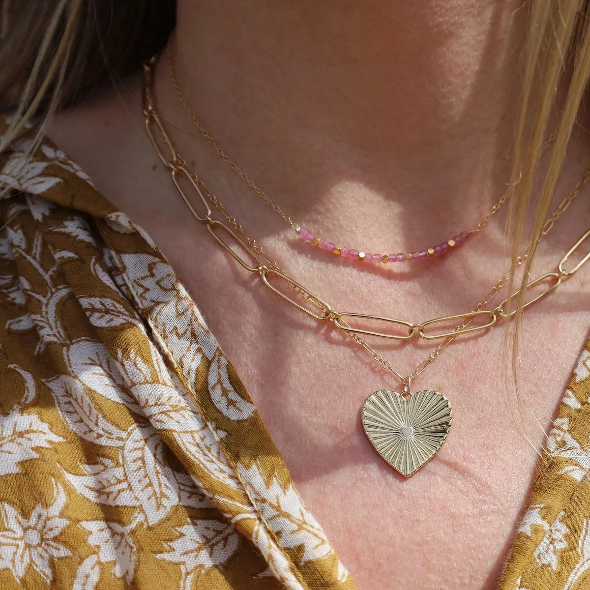 Pink Silverite & 18k Gold Vermeil Cubes Arc Necklace