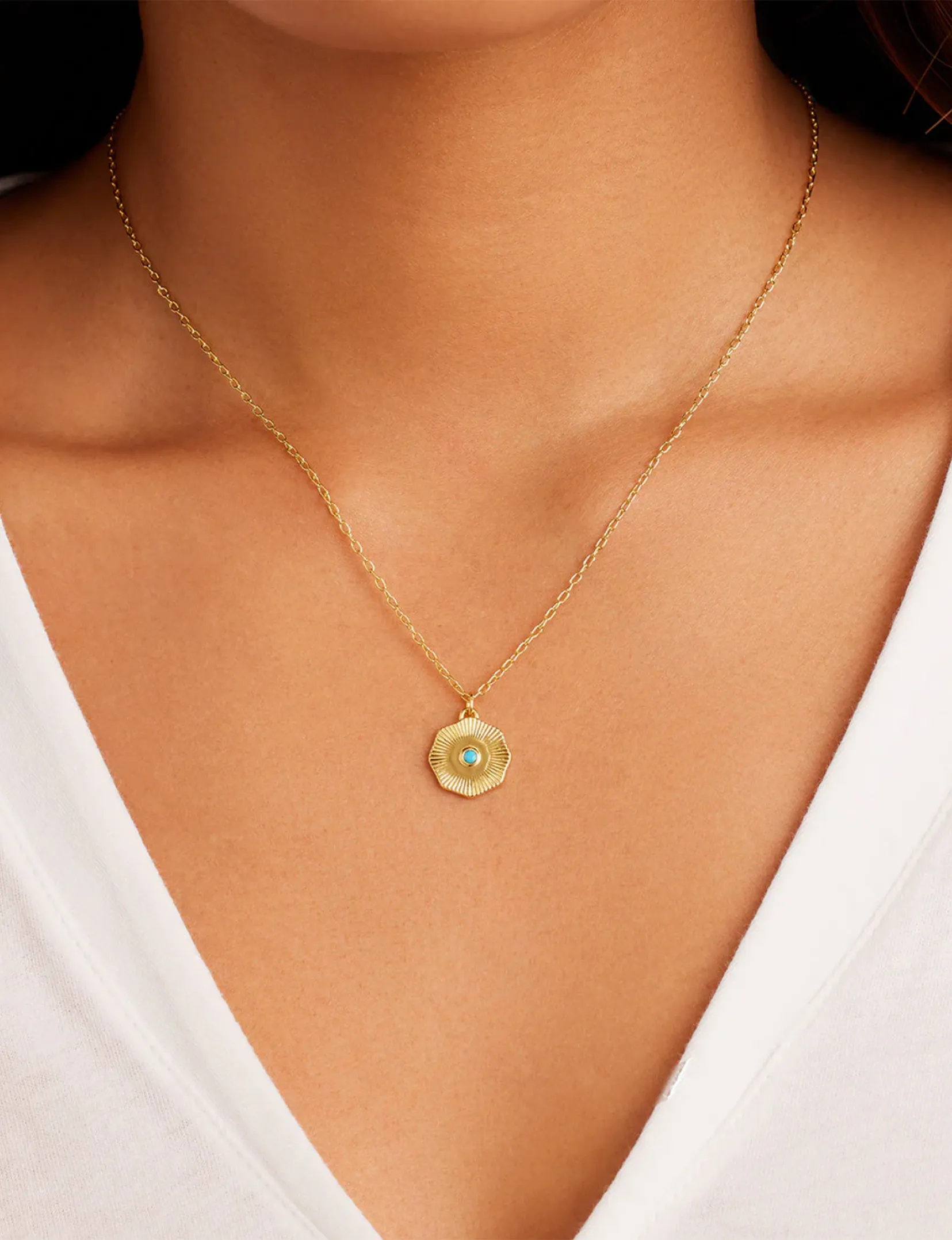 Power Birthstone Coin Necklace (December), Turquoise