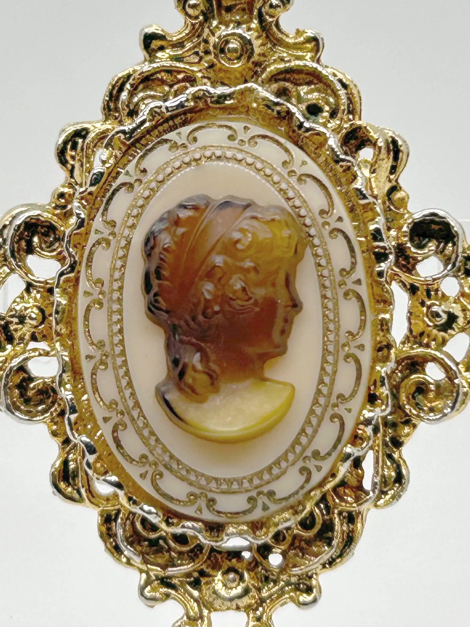 Pretty, Classic Brown and White Cameo Pin/Pendant