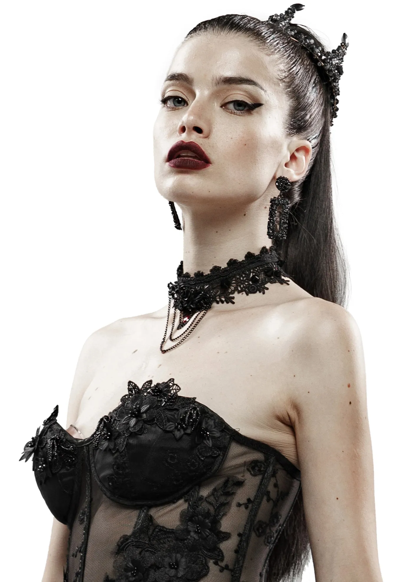 Punk Rave Barcarolle Black Rose Gothic Lace Choker Necklace