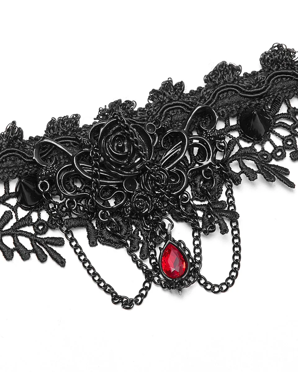 Punk Rave Barcarolle Black Rose Gothic Lace Choker Necklace