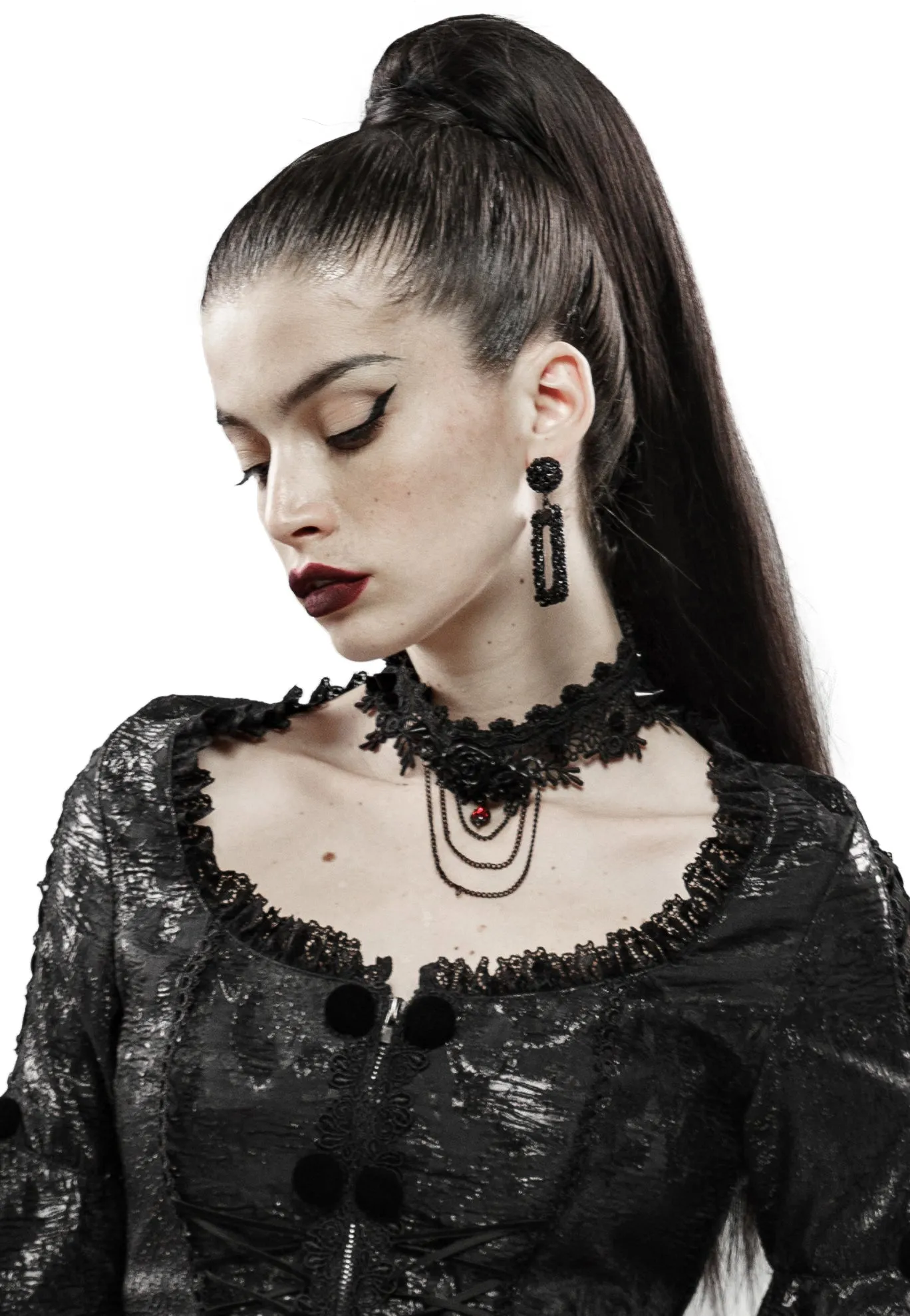 Punk Rave Barcarolle Black Rose Gothic Lace Choker Necklace