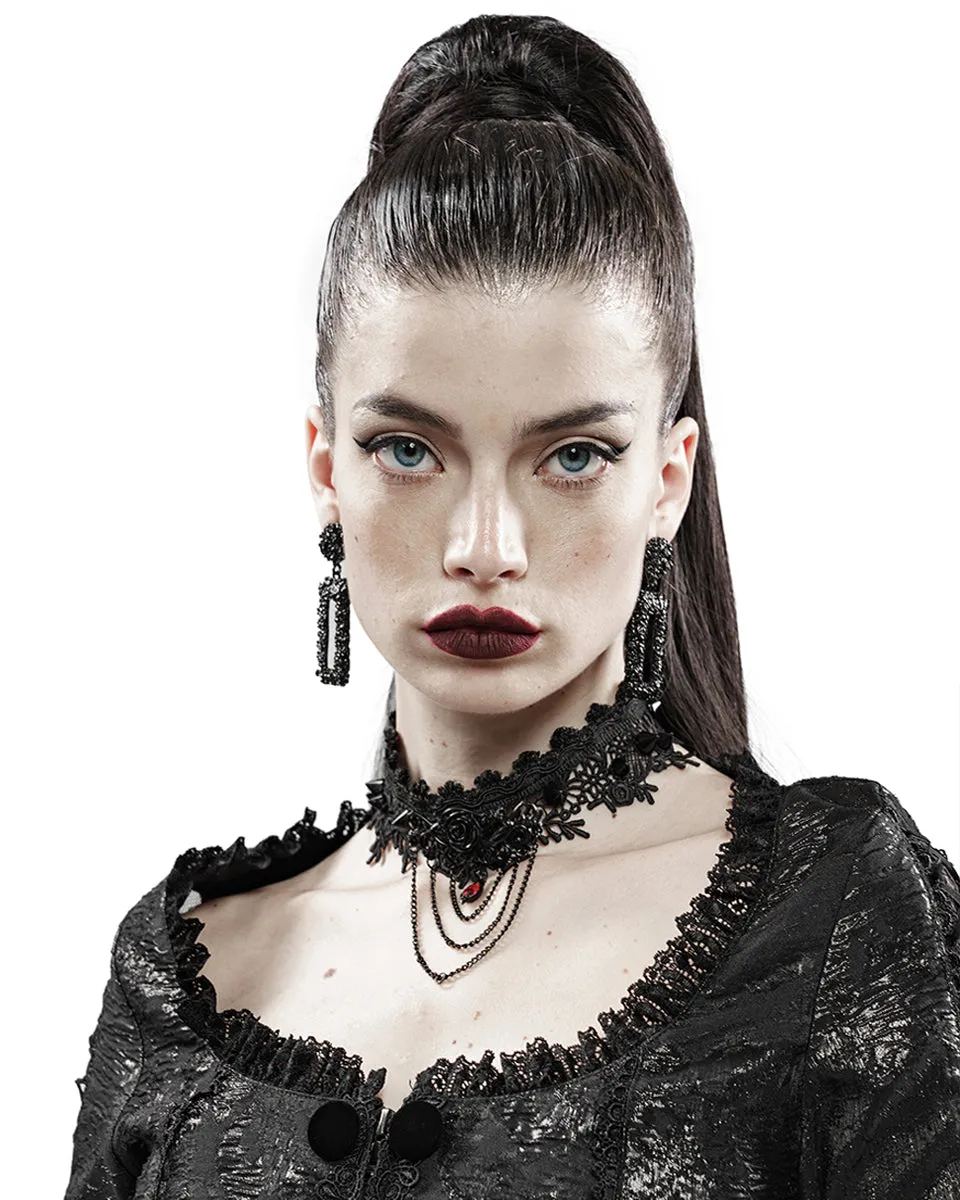 Punk Rave Barcarolle Black Rose Gothic Lace Choker Necklace