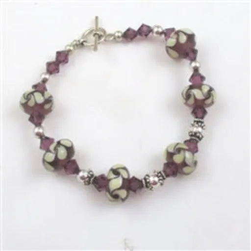 Purple  Handmade Lampwork Beaded  Bracelet