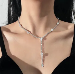 "Avanah" - Silver CZ Bridal Lariat Necklace