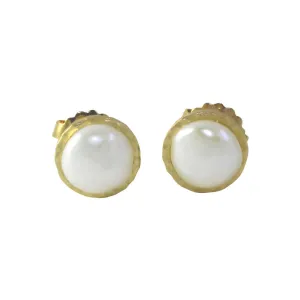 "Biwha" Gold-Dipped Freshwater Pearl Coin Stud Earrings