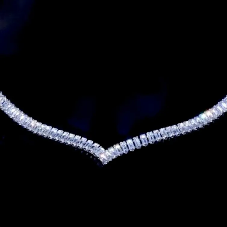 "Felice" - Modern Cubic Zirconia Bridal Necklace - Available in Silver and Gold