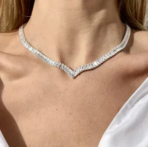 "Felice" - Modern Cubic Zirconia Bridal Necklace - Available in Silver and Gold