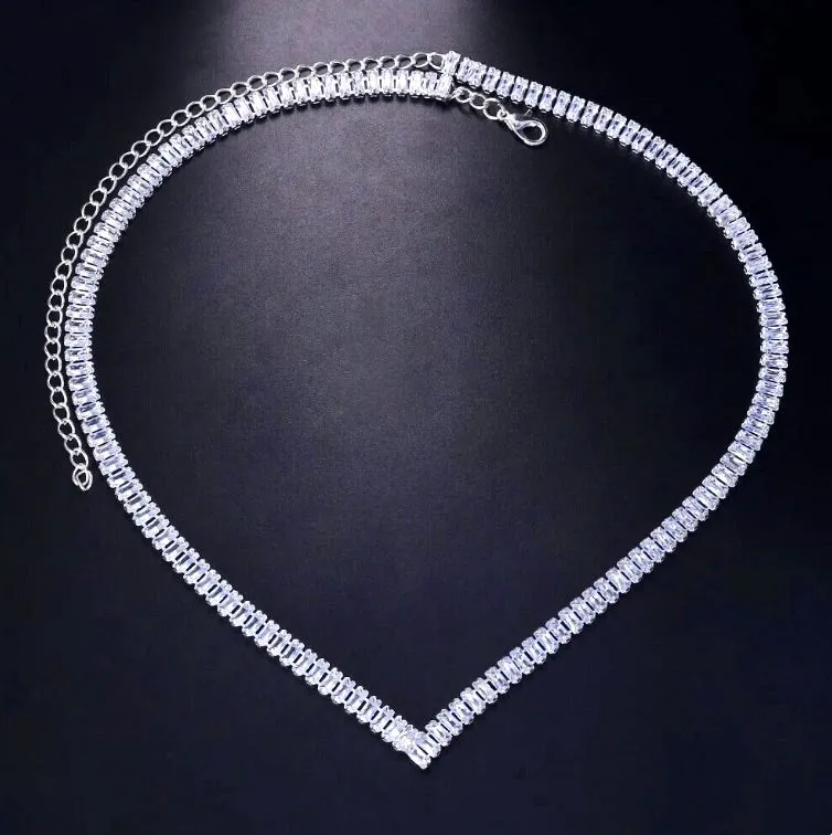 "Felice" - Modern Cubic Zirconia Bridal Necklace - Available in Silver and Gold